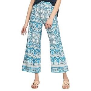 Anthropologie Feather Bone Talese Wide Leg Crop Pants Blue Paisley Print Size 4